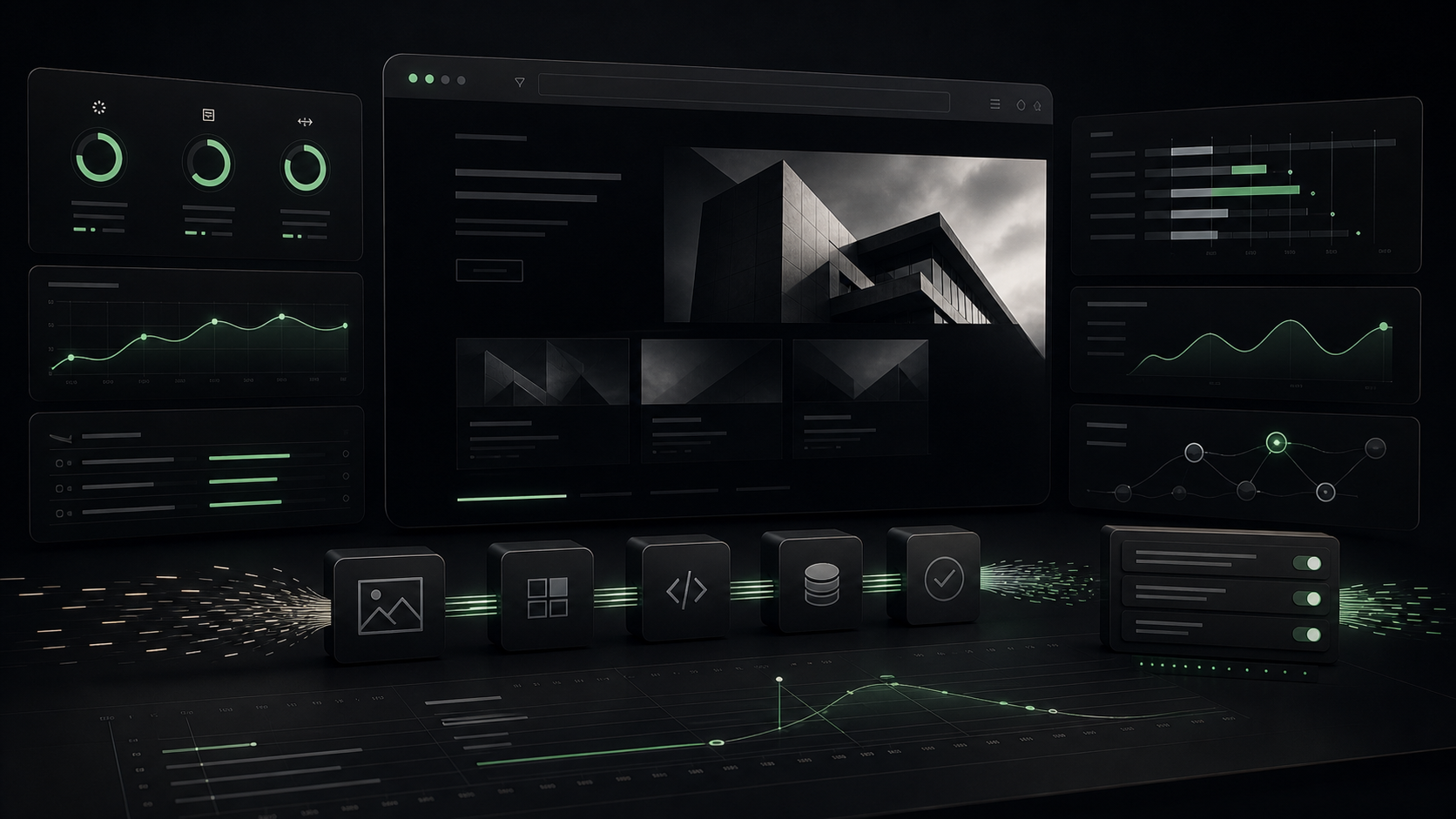 Performance-Dashboard mit Ladezeit, Core Web Vitals und priorisierten Maßnahmen