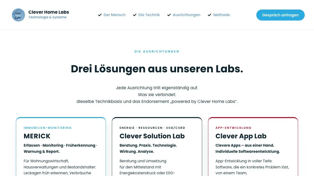 Clever Home Labs Übersicht der drei Ausrichtungen