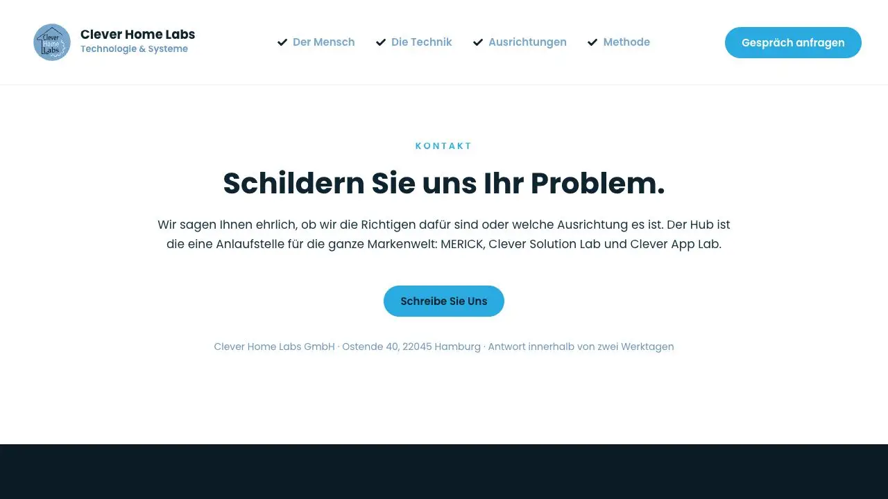 Kontaktbereich von Clever Home Labs mit direktem Gesprächseinstieg