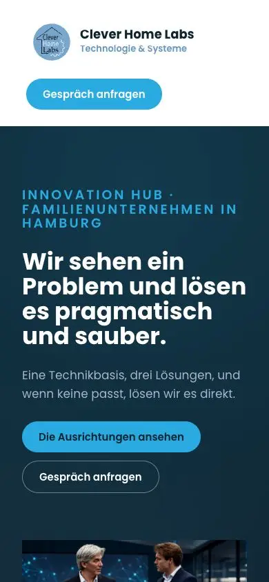 Mobile Startseite von Clever Home Labs
