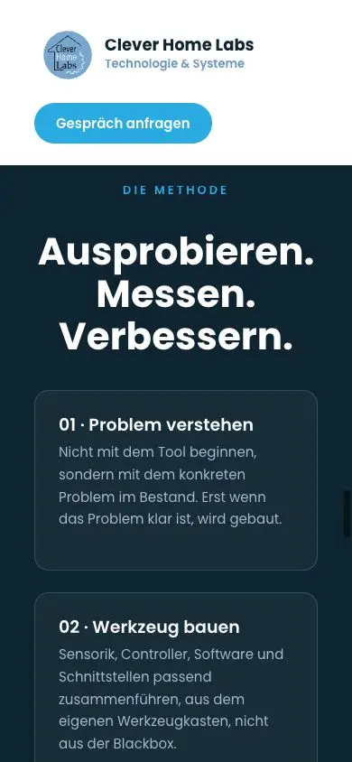 Mobile Darstellung der Clever Home Labs Methode