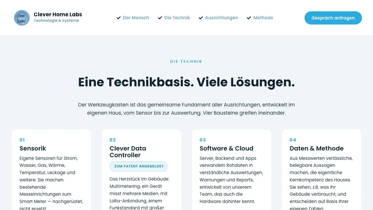 Clever Home Labs Technologie-Seite