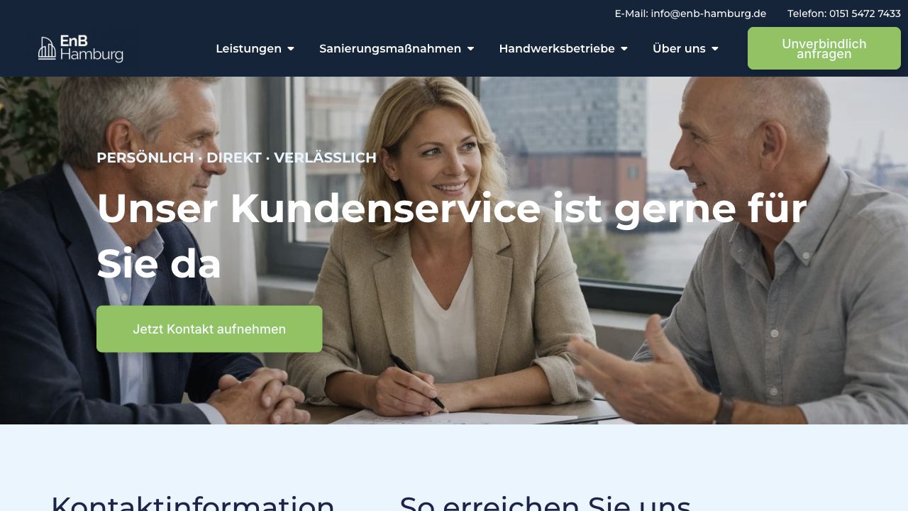 EnB Hamburg Kundenservice mit direktem Einstieg in die Beratungsanfrage