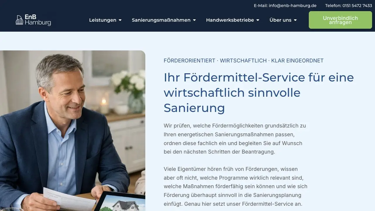 EnB Hamburg Fördermittel-Service mit klar gegliederten Informationen