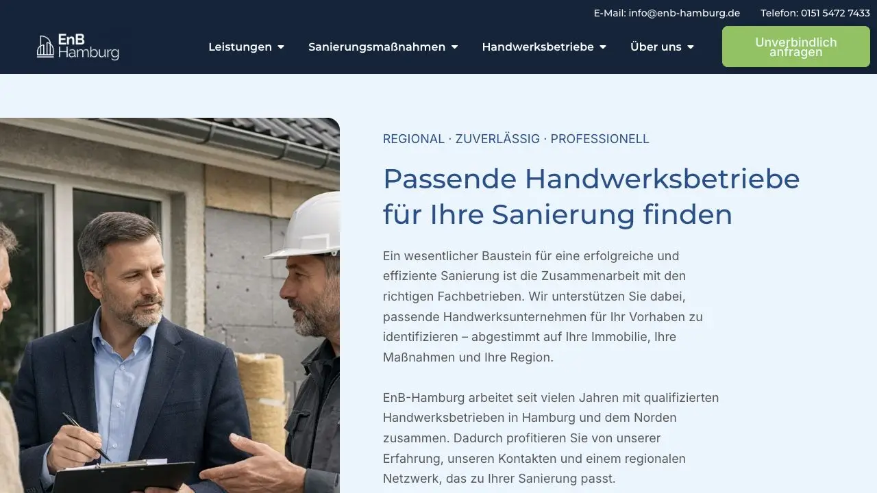EnB Hamburg Website zur Suche nach passenden Handwerksbetrieben
