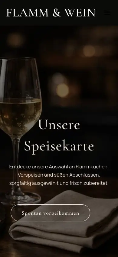 Mobile Speisekarte von Flamm & Wein mit direkter Orientierung