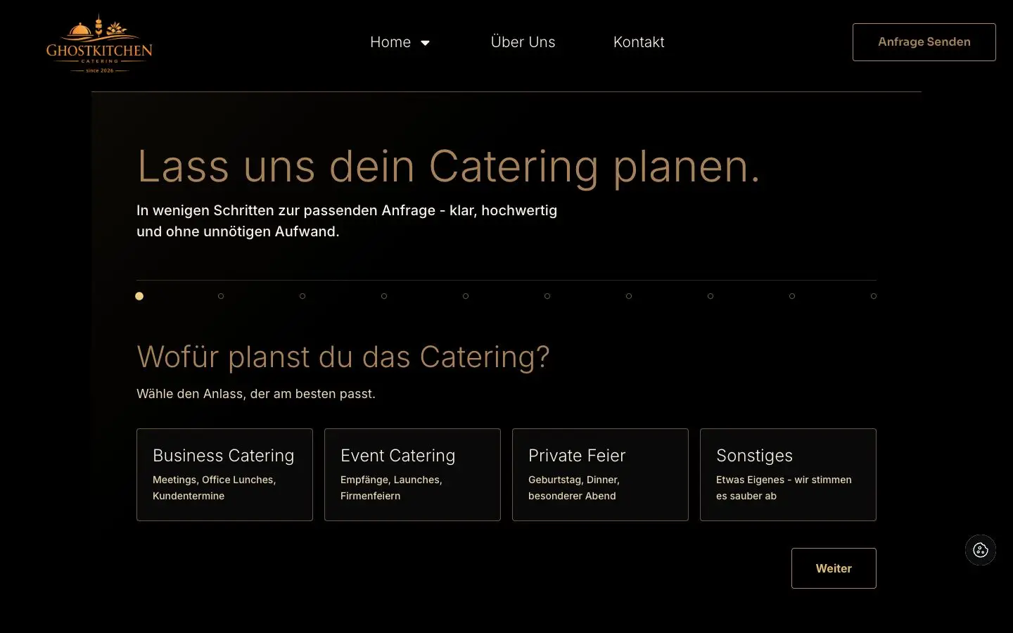 Mehrstufiger Ghost Kitchen Catering-Konfigurator auf dem Desktop