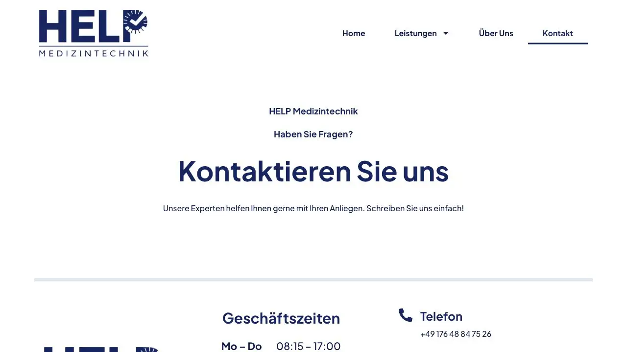 HELP Medizintechnik Kontaktseite mit direktem Anfrageweg