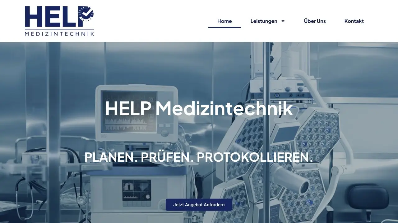 HELP Medizintechnik Startseite mit dem Leitsatz Planen, Prüfen, Protokollieren