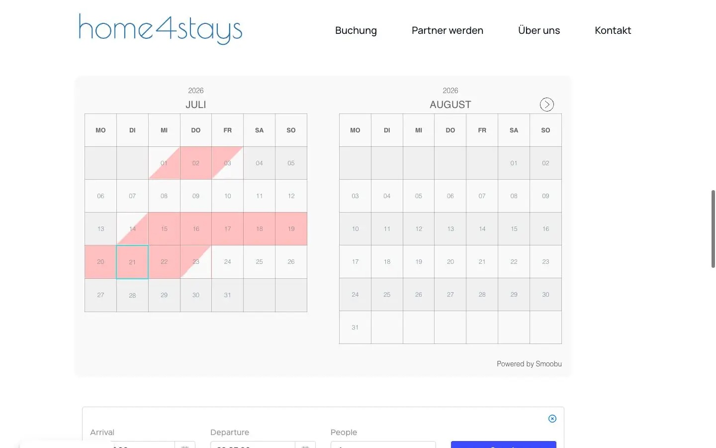 home4stays Verfügbarkeitskalender und Buchungsintegration