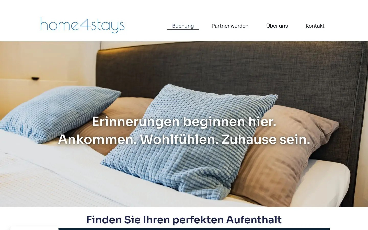 home4stays Startseite mit emotionalem Unterkunfts-Hero