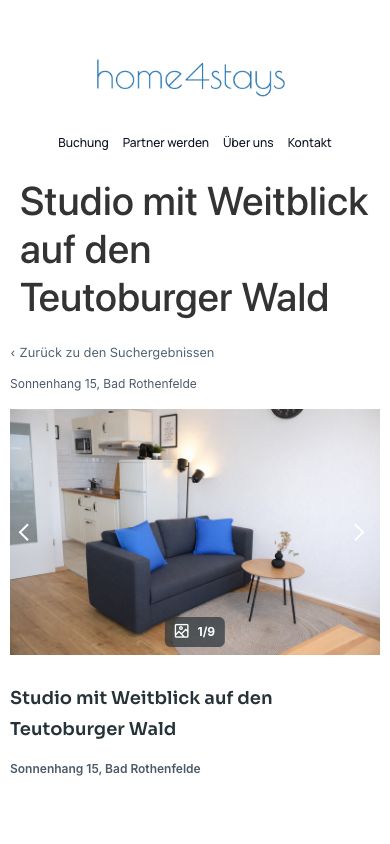Mobile home4stays Objektseite mit Galerie und Eckdaten