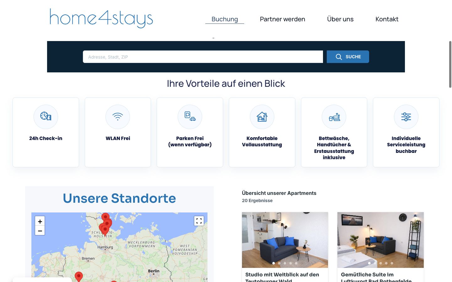 home4stays Suche mit Karte