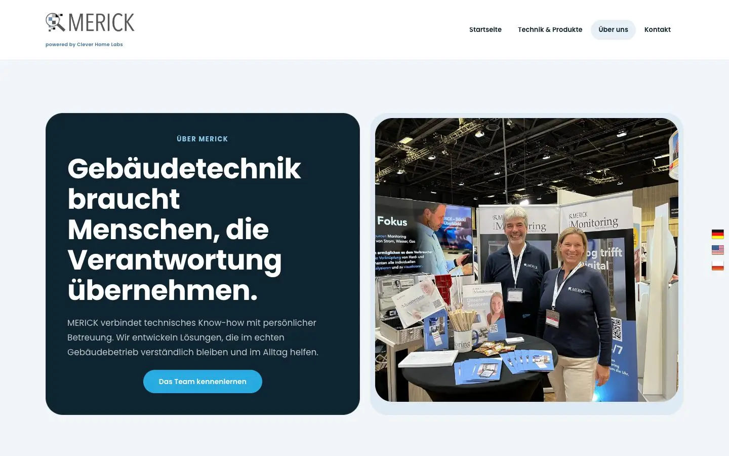 MERICK Über-uns-Seite mit Team, Haltung und Verbindung zu Clever Home Labs