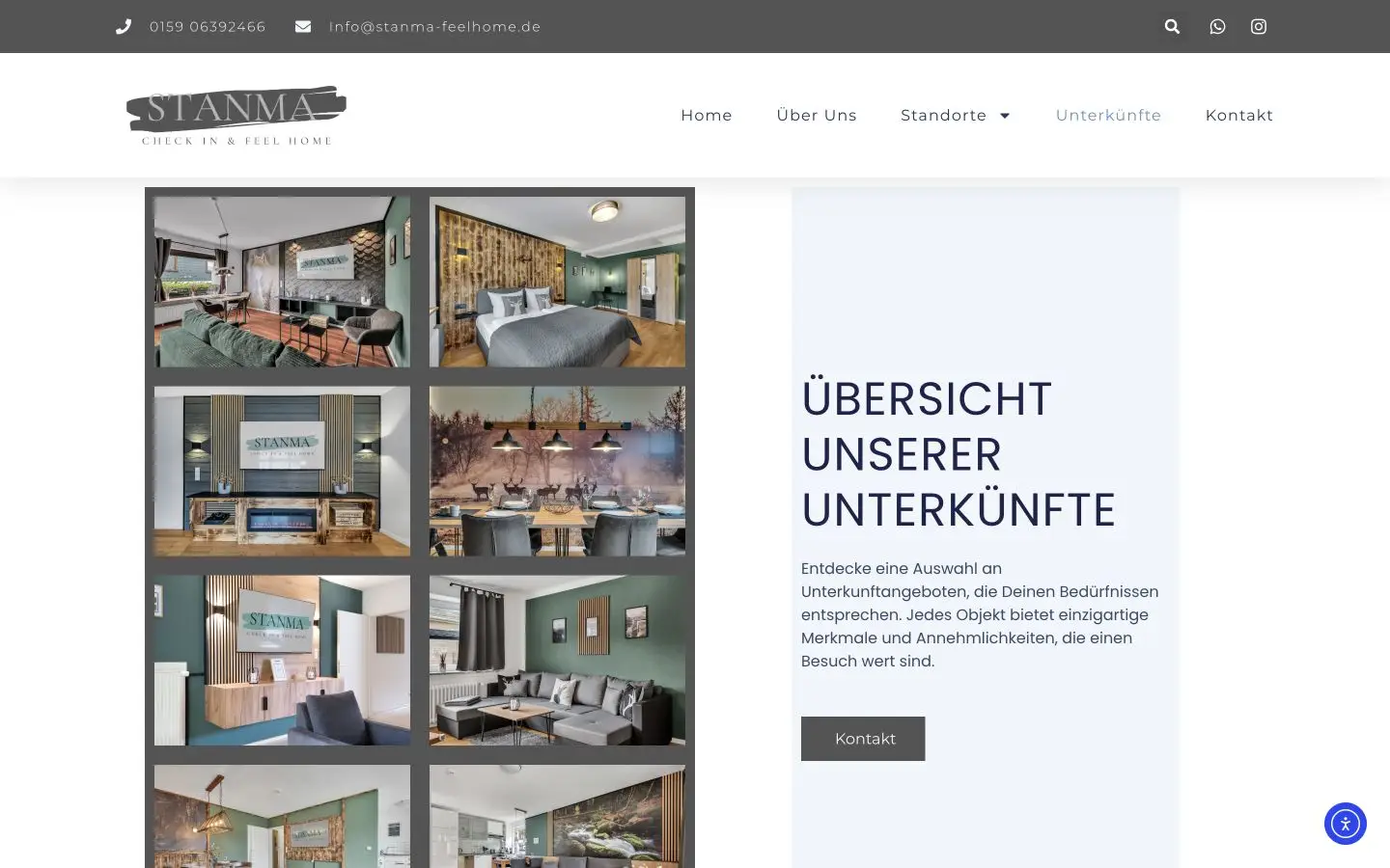 STANMA Feelhome Unterkunftsübersicht mit einer Collage hochwertiger Ferienunterkünfte