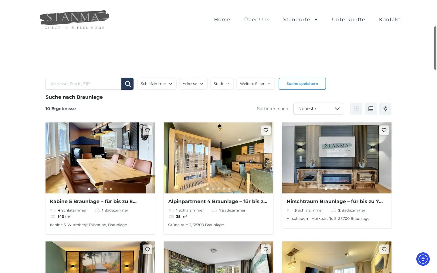 STANMA Feelhome Unterkunftskarten für Braunlage mit bildreichen Objektansichten
