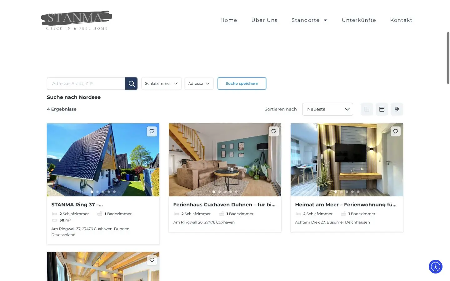 STANMA Feelhome Unterkunftskarten für die Nordsee mit Ferienhaus- und Interior-Fotos
