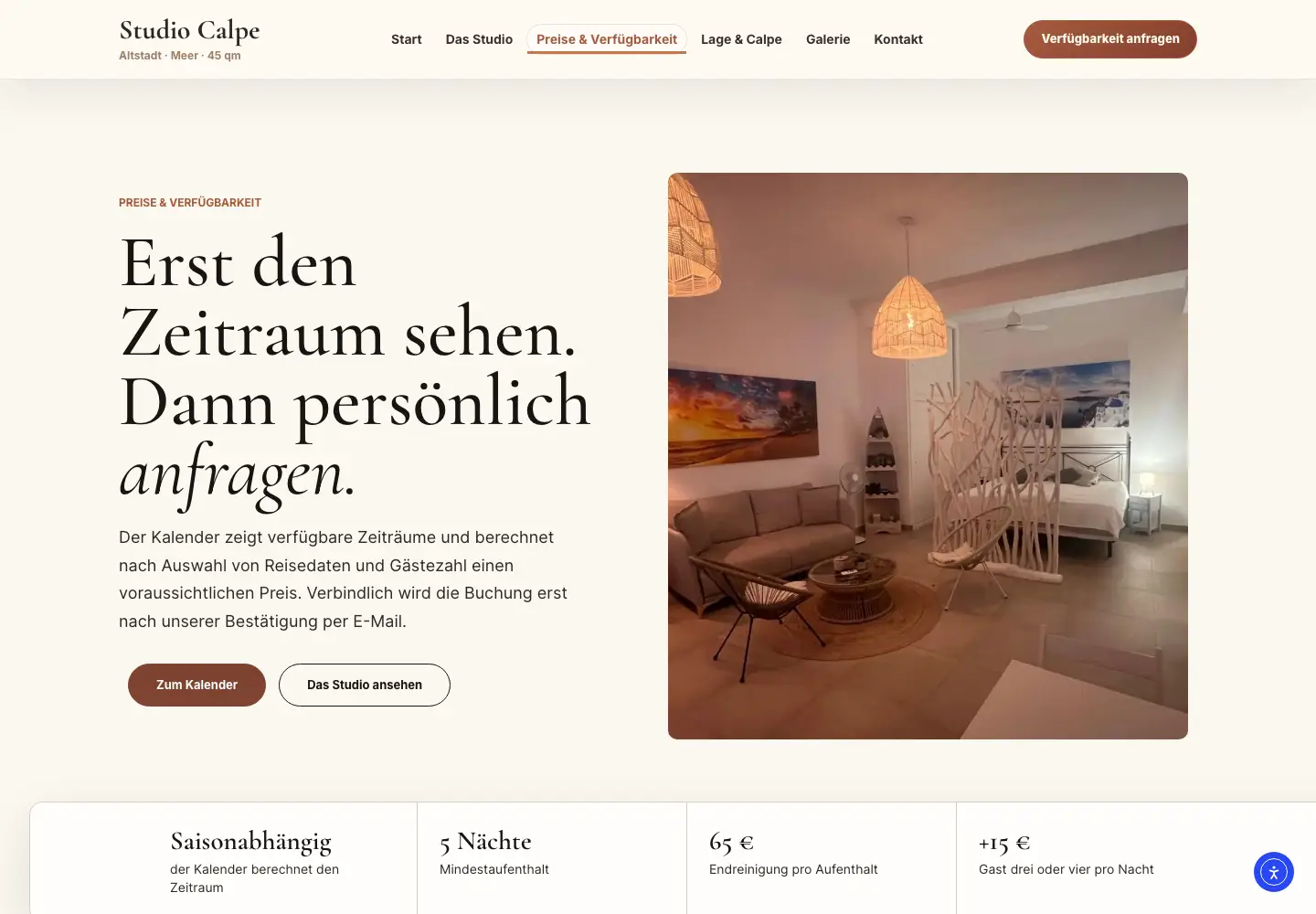 Einstieg in Preise und Verfügbarkeit von Studio Calpe