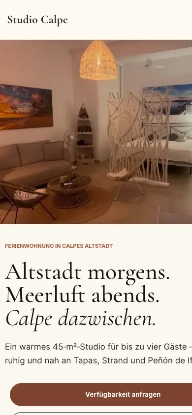 Mobile Startseite von Studio Calpe