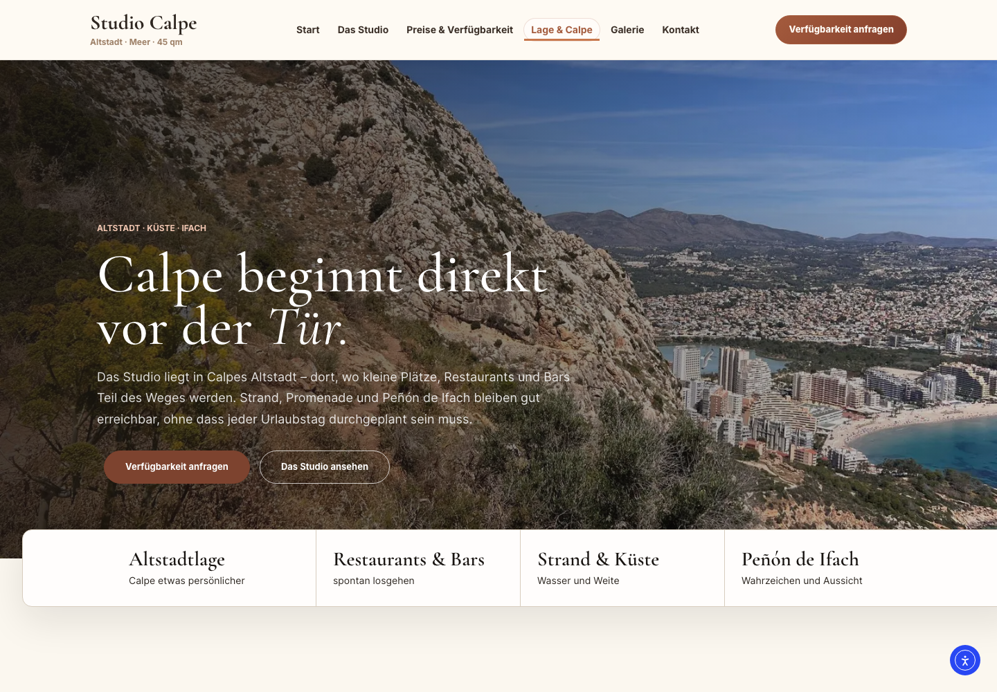 Studio Calpe Lage-Seite mit lokalem Calpe-Bezug