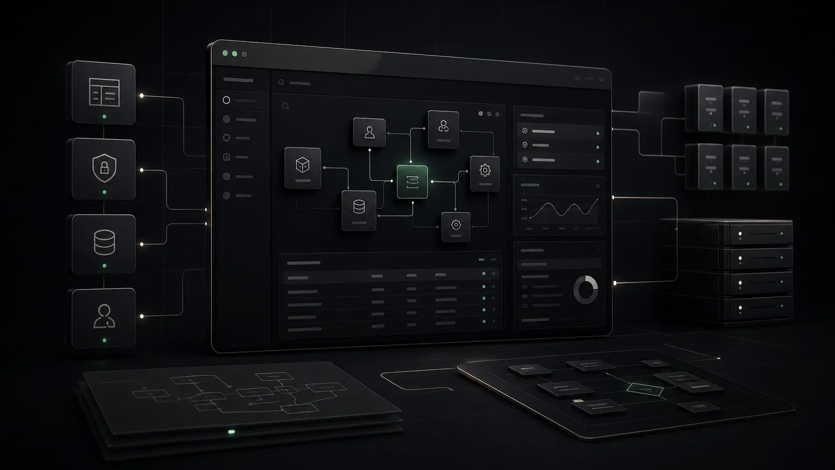 Systemübersicht einer individuellen Software mit Frontend, Backend und Datenfluss