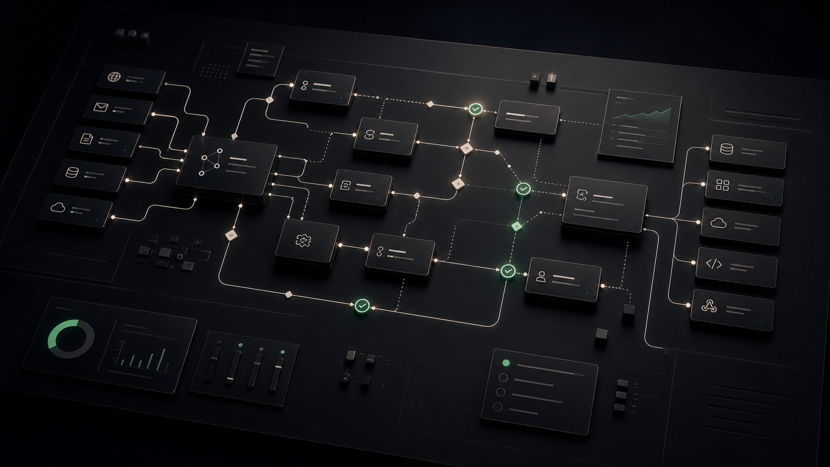 Blueprint eines KI-Workflows mit verbundenen Tools, Rollen und Freigaben