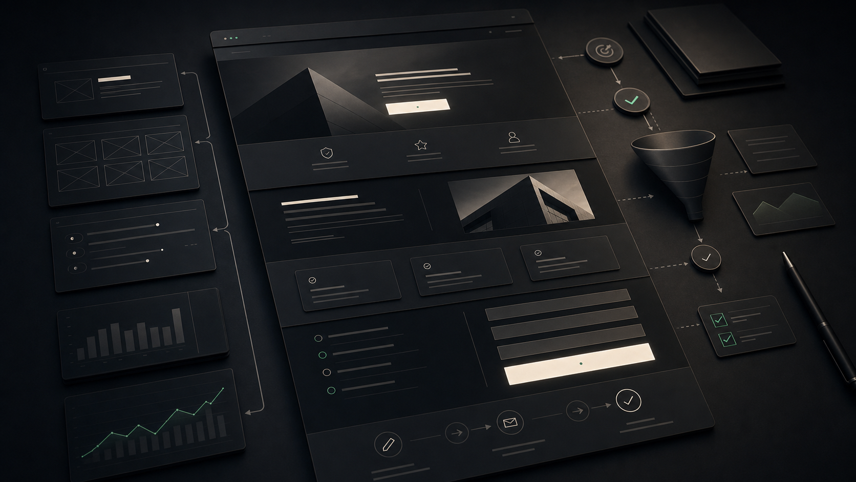 Blueprint einer Landingpage mit Hero, Nutzenargumenten, Belegen und Handlungsaufforderung